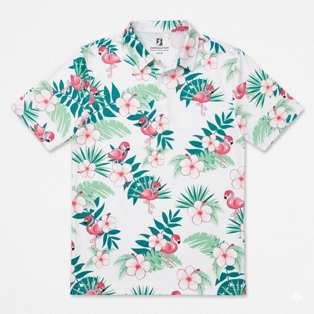 NWOT Eversole Run NWT Men's Performance Golf Polo -‎ Flamingo Floral